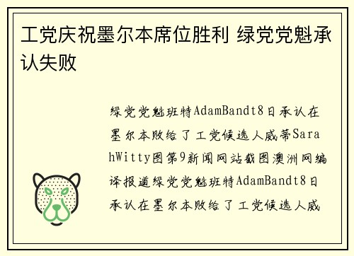 工党庆祝墨尔本席位胜利 绿党党魁承认失败