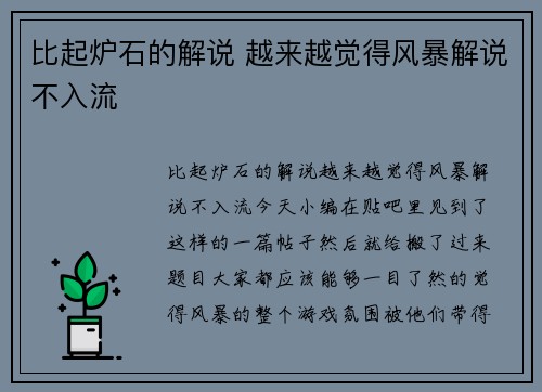 比起炉石的解说 越来越觉得风暴解说不入流
